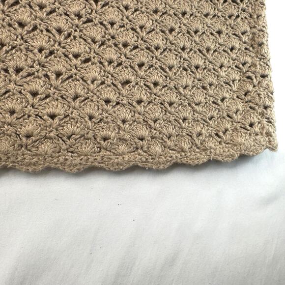 Crochet Sweater Vest Beige Ramie Cotton Large Boho Cottage Retro Hippy Festival - Picture 5 of 9